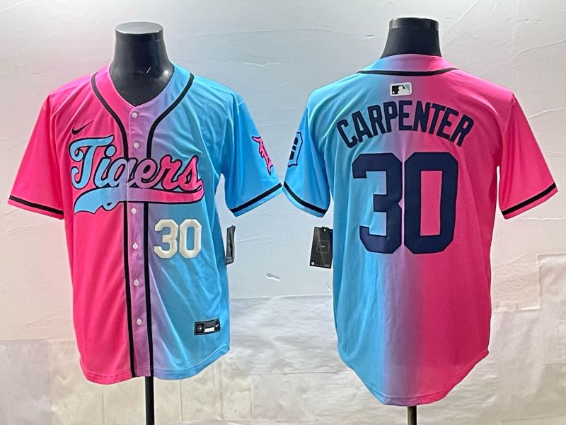 Men 2025 Detroit Tigers #30 Carpenter Blue pink Game Nike MLB Jersey style 04